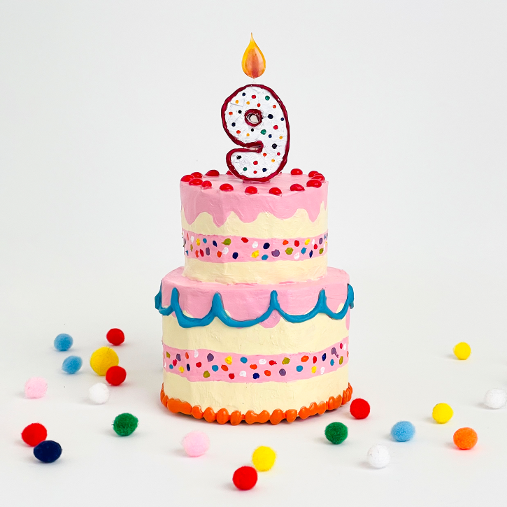 Creativebug's 9th Birthday Cake, , Paper Mache Cake and Candle