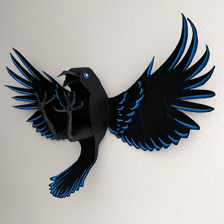 Paper Mache Fighting Crow, Left View