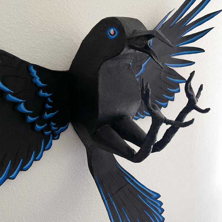 Paper Mache Fighting Crow, Left View