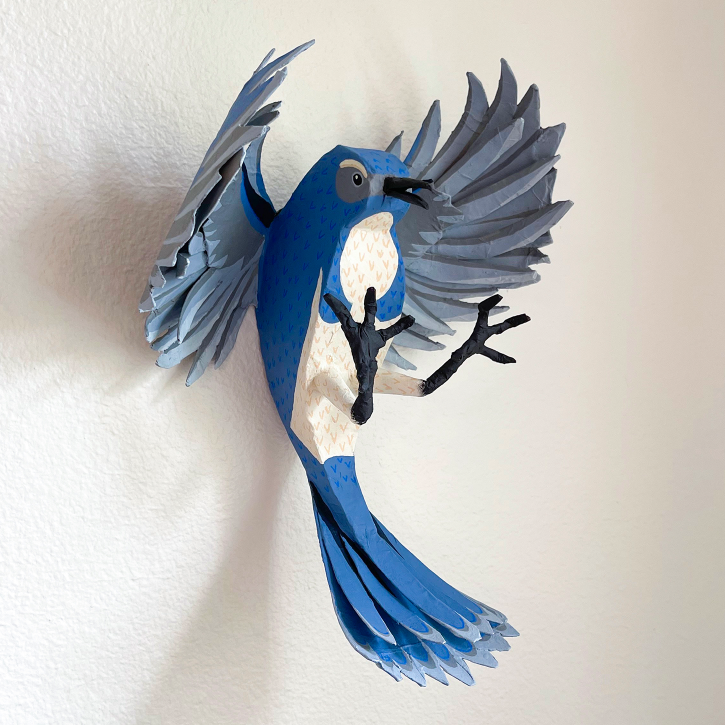 Paper Mache Fighting Scrub Jay, Right View