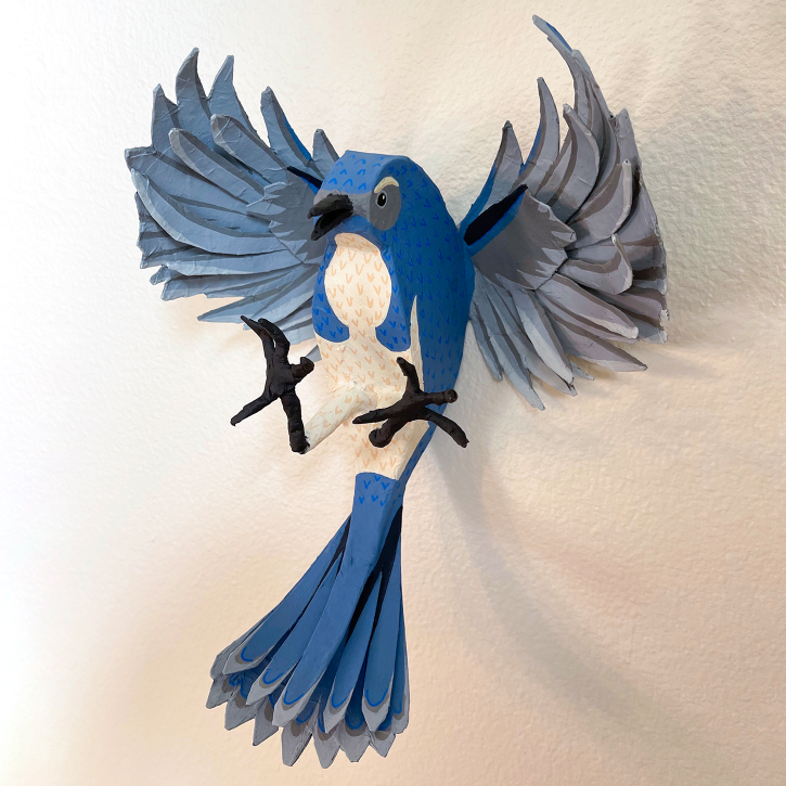 Paper Mache Fighting Scrub Jay, Left View