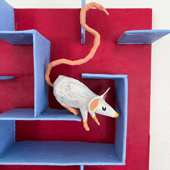 Find Your Way Out, Paper Mache Mouse in a Maze, Detail