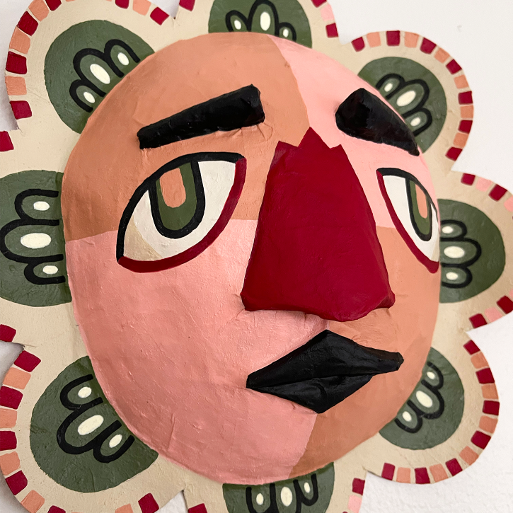 Flower Girl, Paper Mache Face Flower, Detail