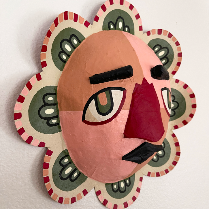Flower Girl, Paper Mache Face Flower, Side View