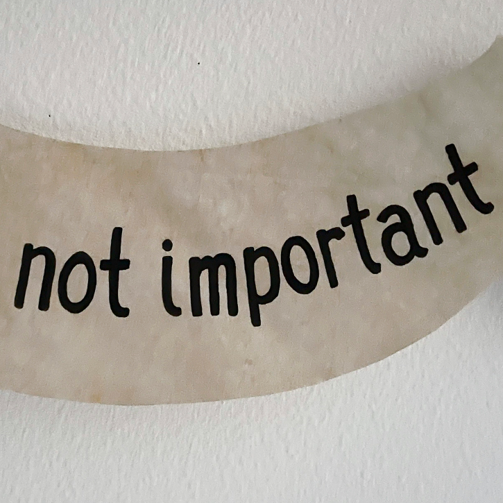 The Robins Are Judging You, Paper Mache Robins Holding This Is Not Important Banner, Lettering Detail
