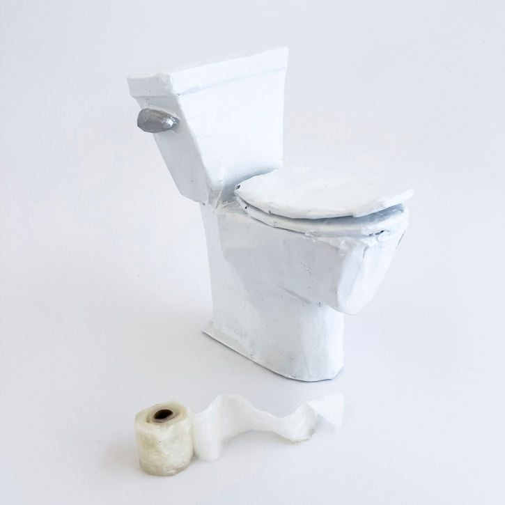 Paper Mache Toilet with Toilet Paper